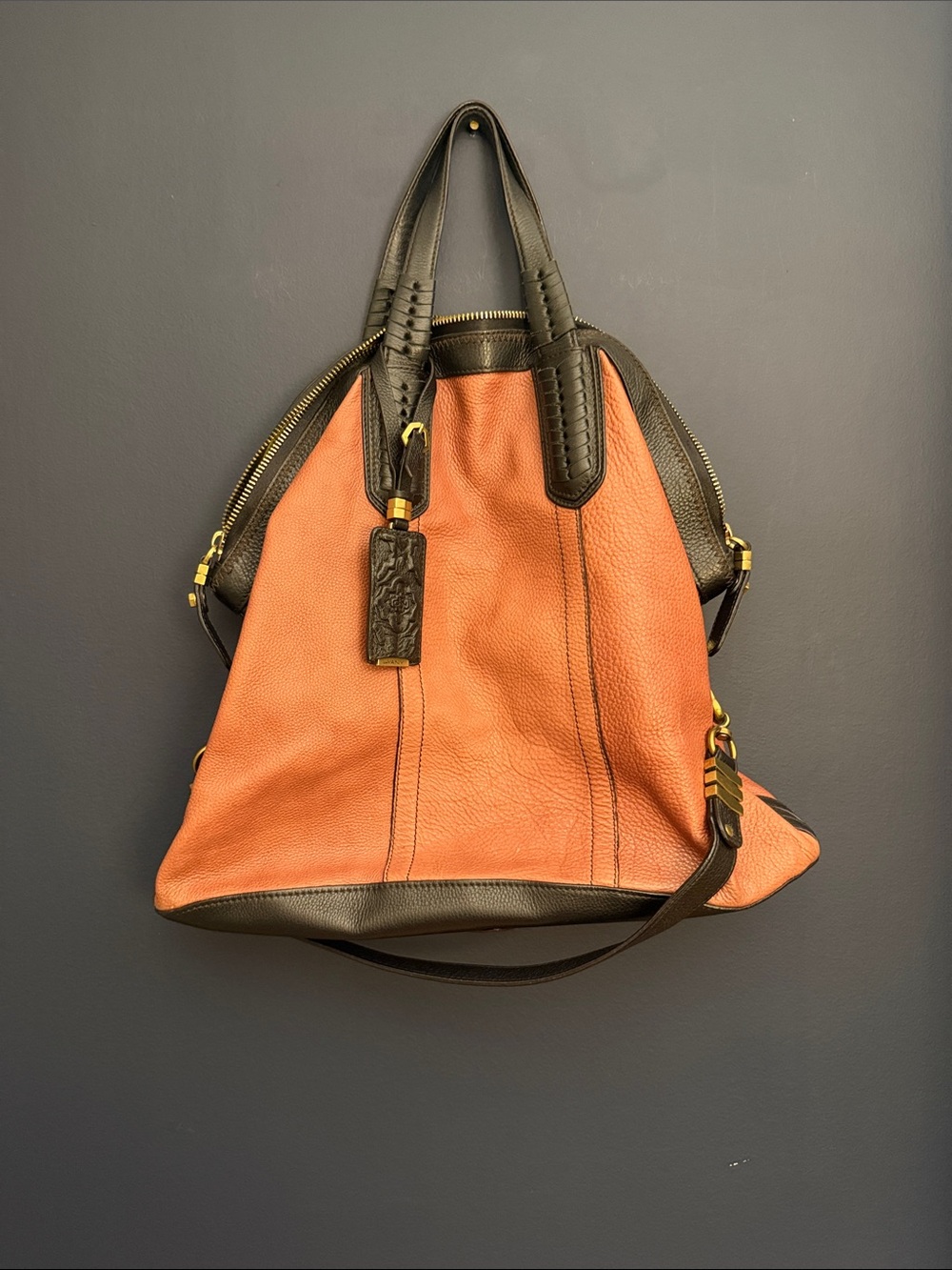 orYANY SY918 Burnt Orange Pebbled Leather Satchel Tote Shoulder Bag very clean!